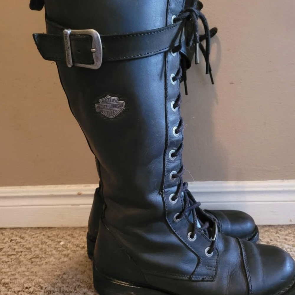 Harley-Davidson Black Leather Lace-Up Boots